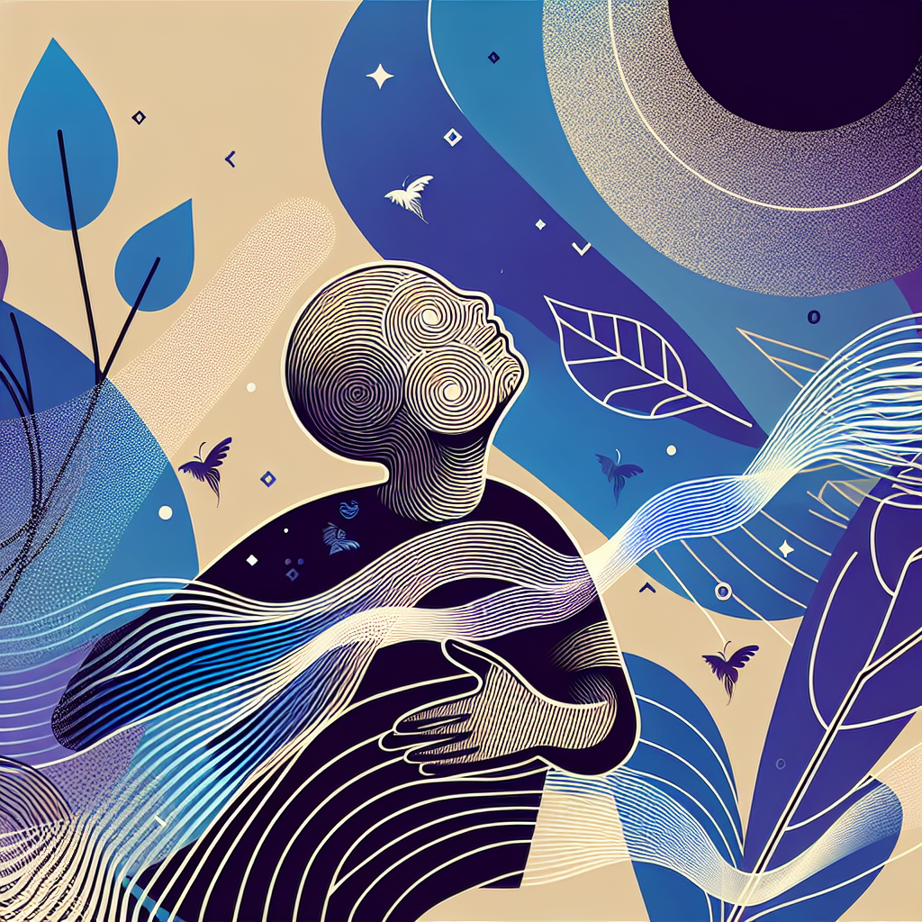 A sensual and modern illustration showing the concept of gooning, highlighting a person in a relaxed state, surrounded by abstract waves representing prolonged pleasure and euphoria, with a subtle, tasteful approach to convey the idea of sexual exploration and satisfaction.