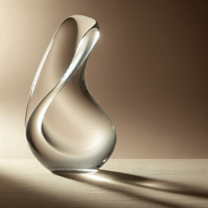 A beautifully crafted glass dildo, elegant and aesthetic, with soft lighting accentuating its smooth and curved surface, surrounded by a subtle, sensual backdrop.