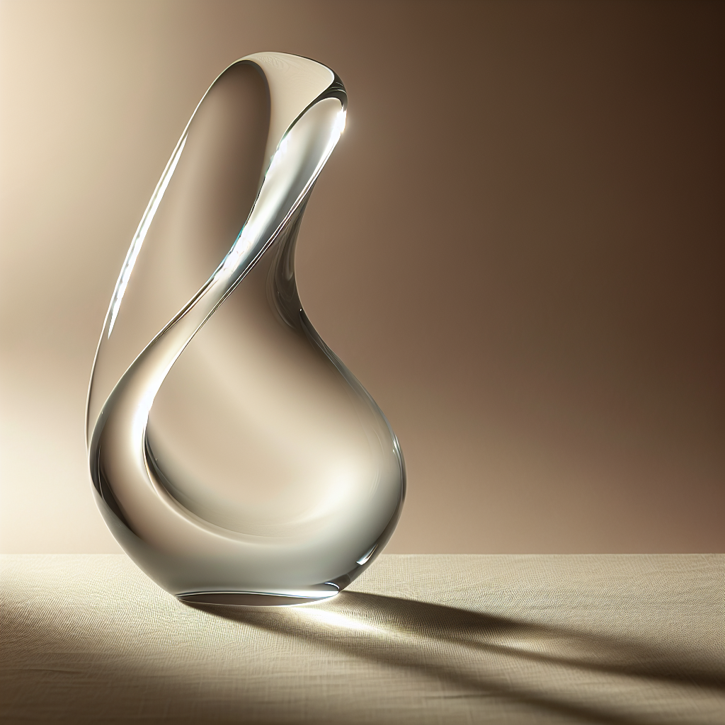 A beautifully crafted glass dildo, elegant and aesthetic, with soft lighting accentuating its smooth and curved surface, surrounded by a subtle, sensual backdrop.