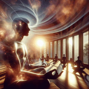 A serene and intimate setting depicting a person in a state of tranquil awareness, surrounded by soft lighting and warm hues, highlighting the theme of prolonged sensory exploration in a calming environment.