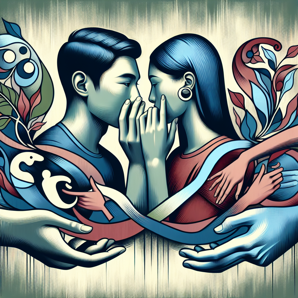 A tasteful and educational illustration of a couple exploring intimacy in a modern setting, focusing on communication and consent, with abstract representations of trust and exploration in the background.