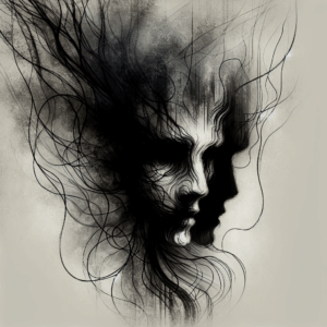 An abstract, thought-provoking illustration symbolizing emotional manipulation, featuring shadows, tangled threads, and ghostly faces to represent hidden intentions and psychological traps.