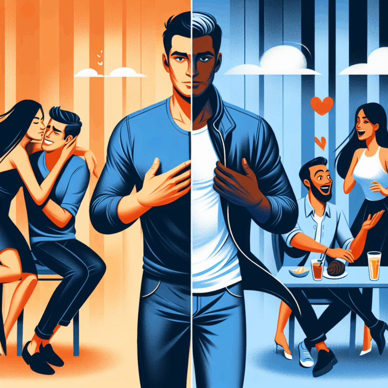 illustration of a person torn between spending time with a partner and meeting friends, showing a balance between love and friendship, in a modern, colorful style