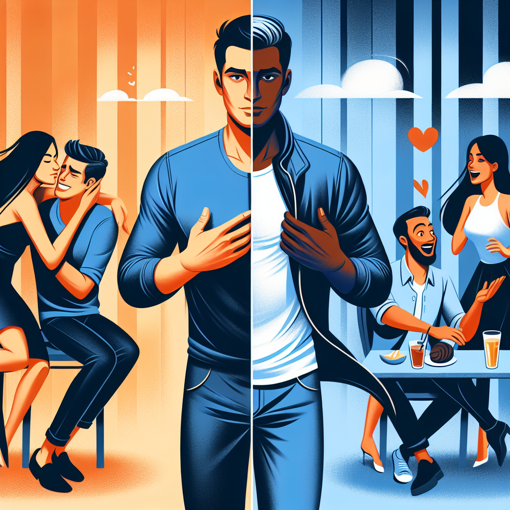 illustration of a person torn between spending time with a partner and meeting friends, showing a balance between love and friendship, in a modern, colorful style