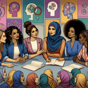 An artistic illustration of a diverse group of women discussing intimate topics in a sensitive and educational setting, emphasizing empowerment and mutual respect, colorful and inclusive.