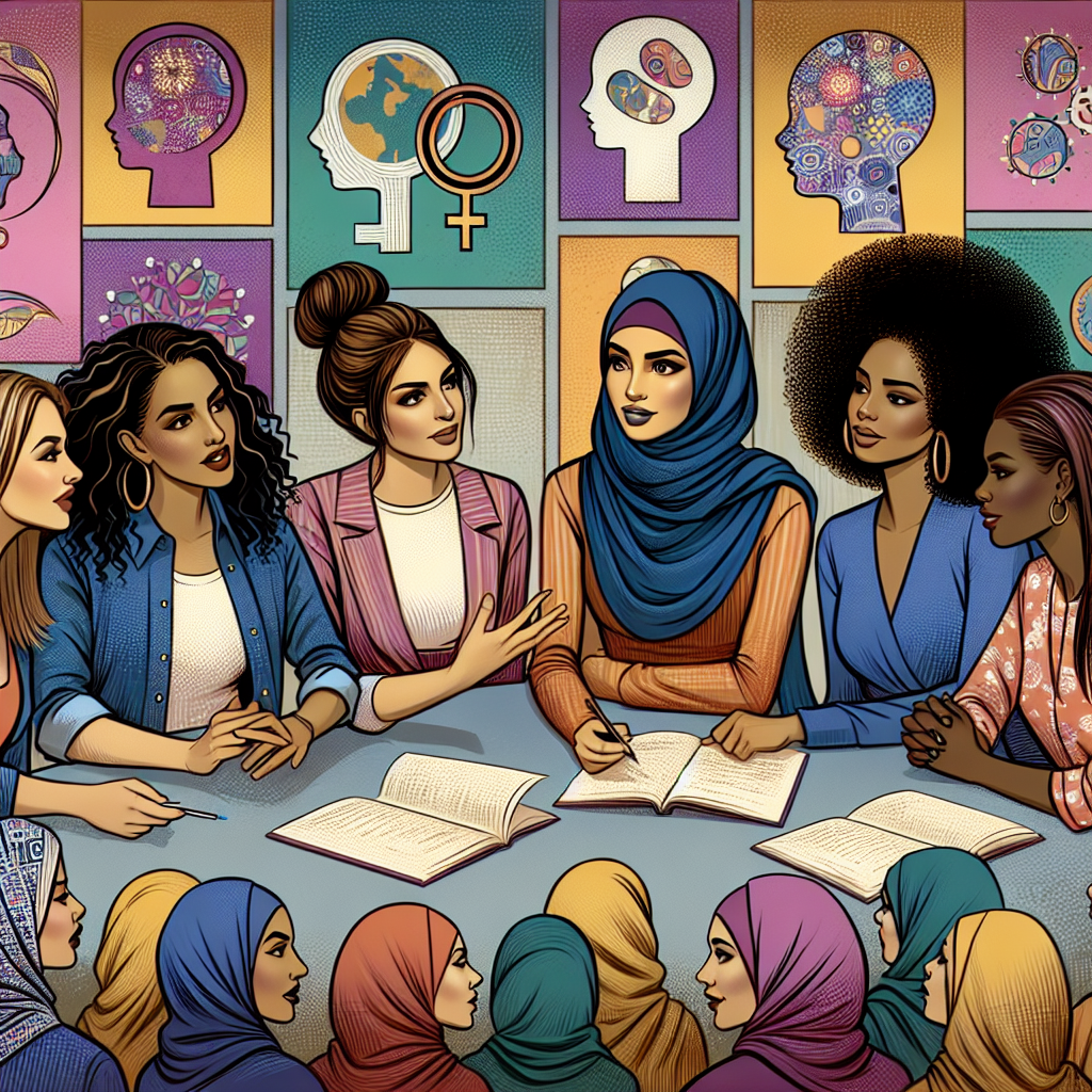 An artistic illustration of a diverse group of women discussing intimate topics in a sensitive and educational setting, emphasizing empowerment and mutual respect, colorful and inclusive.