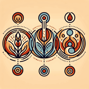 A diverse and inclusive illustration showing three abstract representations of intimacy and connection, symbolizing different techniques for anal pleasure. Incorporate subtle elements of joy and comfort, using warm and inviting colors.