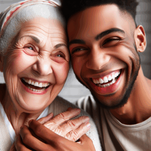 A couple of different ages sharing a joyful moment, illustrating love beyond age differences, in a candid and heartwarming photo.