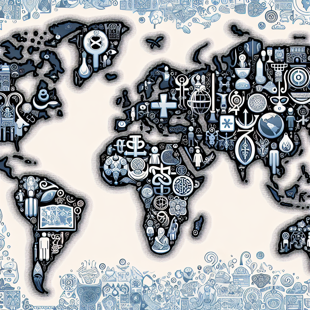 An artistic illustration representing various cultural and unconventional sexual practices around the world, showcasing elements like BDSM, role play, and other intriguing themes, with a world map background.