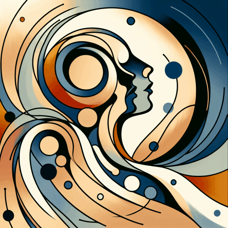 A modern and tasteful illustration depicting an abstract interpretation of the number 68, with a sensual yet artistic style, suggesting the concept of intimacy, focus, and shared pleasure, without being explicit.