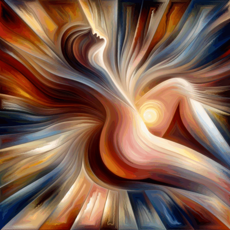 Illustration artistique d'un individu plongé dans un état de transe euphorique, représentant le concept de gooning dans un environnement moderne, abstrait ou symbolique.