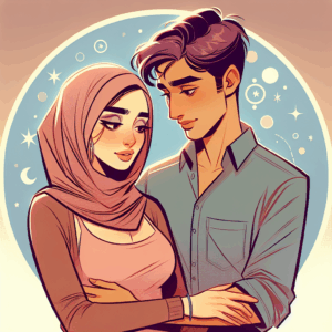 An educational illustration showing a couple in a safe, loving embrace with emphasis on communication and mutual understanding in sexual relationships, promoting sexual health awareness.