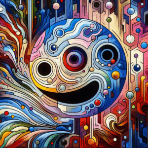 An abstract, colorful illustration depicting the concept of prolonged arousal, with hints of euphoria and trance-like states, suitable for an article about gooning in sexual education.