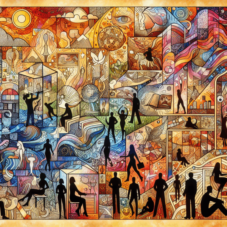 A colorful and tasteful illustration showing diverse individuals exploring their fantasies in various locations. The artwork should convey a sense of freedom, diversity, and excitement, featuring elements like sensual silhouettes, abstract patterns symbolizing imagination and desire, with an emphasis on inclusivity and open-mindedness.
