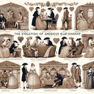 A stylish and modern illustration depicting the evolution of sexuality in France, featuring diverse sexual practices in a romantic and sophisticated setting, with a blend of tradition and contemporary elements.