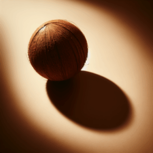An intriguing and sensual arrangement featuring a coconut with creative shadows, symbolizing its use as a makeshift sex toy, placed on a soft, warmly lit background that suggests intimacy and exploration, without showing explicit content.