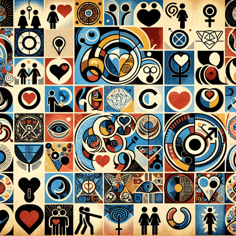 A diverse and illustrative collage showing various unique and unconventional sexual practices, with abstract representations and symbols, emphasizing global diversity and the importance of consent.