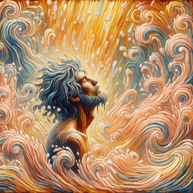 An artistic representation of the concept of gooning, showcasing a person in a serene, euphoric state surrounded by abstract waves of pleasure, in warm, soft tones.