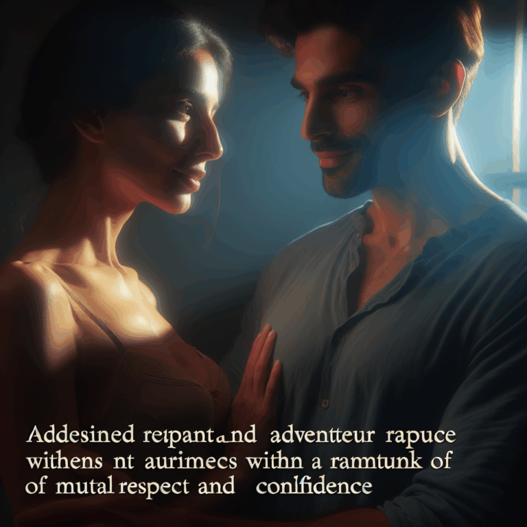 A couple in an intimate, softly lit setting, engaging in gentle touching and playful interaction, with an air of sensuality and discretion. The atmosphere should convey a sense of trust and subtle excitement, highlighting the idea of exploration within boundaries.