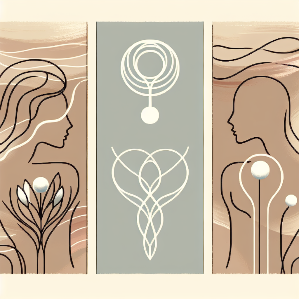 Une illustration élégante et discrète représentant un guide moderne sur les techniques du plaisir anal féminin, mettant en avant les trois techniques avec des symboles abstraits, dans des tons doux et rassurants.