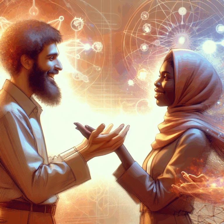 An illustration of a couple reuniting with joy, set against a soft-focus background symbolizing emotions and psychological understanding, scientific elements subtly included, warm and heartwarming mood.