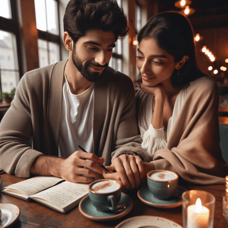 An artistic representation of a couple engaged in intimate conversation about trying something new, emphasizing warmth, trust, and open communication.