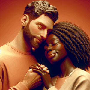 A sensual and artistic representation of a couple engaging in the Papillon de Vénus technique, focusing on intimacy, with warm colors and a soft romantic atmosphere.