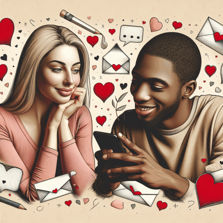 A romantic couple exchanging sweet texts throughout the day, with a background of playful and unexpected surprises showing love and affection.