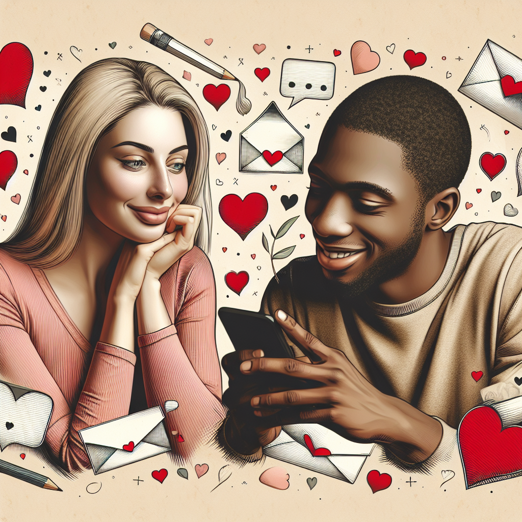 A romantic couple exchanging sweet texts throughout the day, with a background of playful and unexpected surprises showing love and affection.