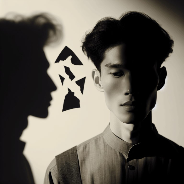 A subtle and introspective image depicting a person with a shadow reflecting fractured relationships, symbolizing trust issues and infidelity, with soft lighting to create an atmosphere of contemplation.