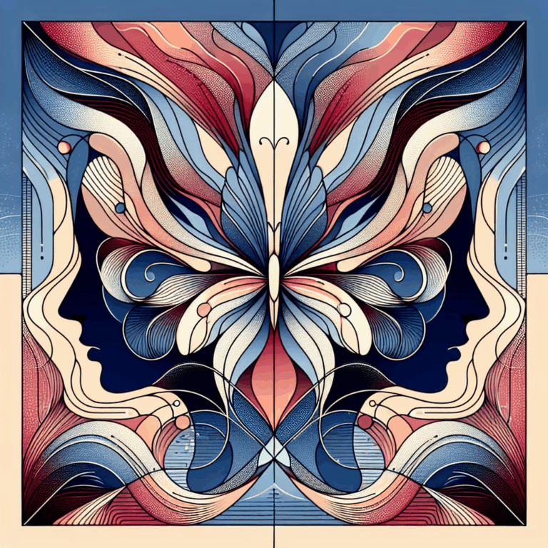 An artistic and sensual illustration depicting the 'Butterfly of Venus' technique, showcasing a subtle blend of elegance and intimacy, focusing on the theme of double stimulation in a tasteful and abstract manner suitable for an educational article on sexual techniques.