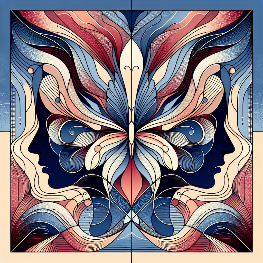 An artistic and sensual illustration depicting the 'Butterfly of Venus' technique, showcasing a subtle blend of elegance and intimacy, focusing on the theme of double stimulation in a tasteful and abstract manner suitable for an educational article on sexual techniques.