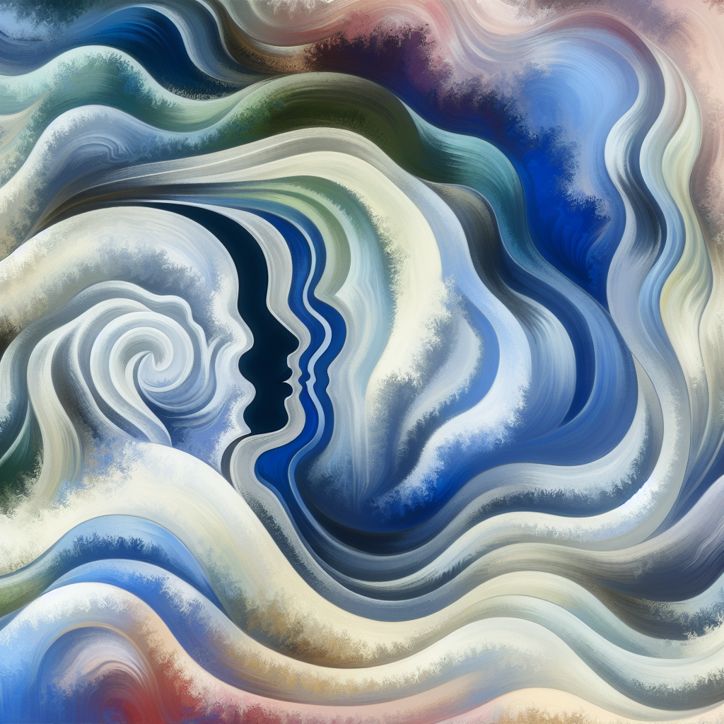 A sensual and artistic illustration of a woman's silhouette experiencing deep sensation, with abstract waves representing intensity and emotion, in a pastel color palette.