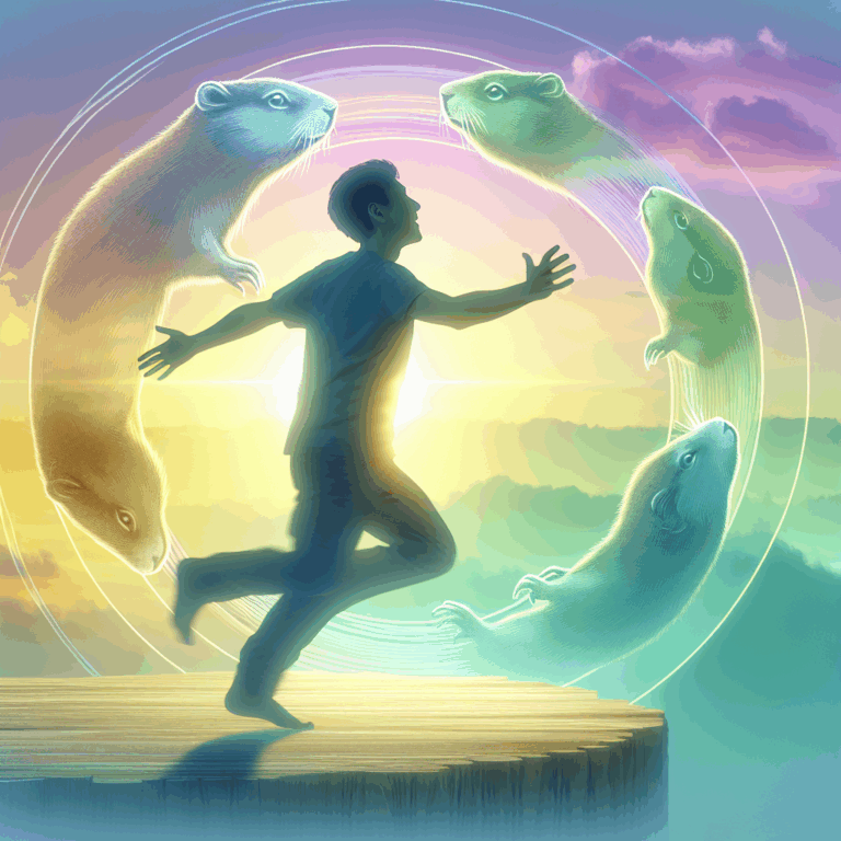 A person breaking free from a repetitive cycle, symbolized by a groundhog-like loop, with a hopeful and open mindset towards diverse possibilities in love. The background should convey a sense of liberation and new beginnings, using soft, pastel colors to evoke a calm and welcoming atmosphere.