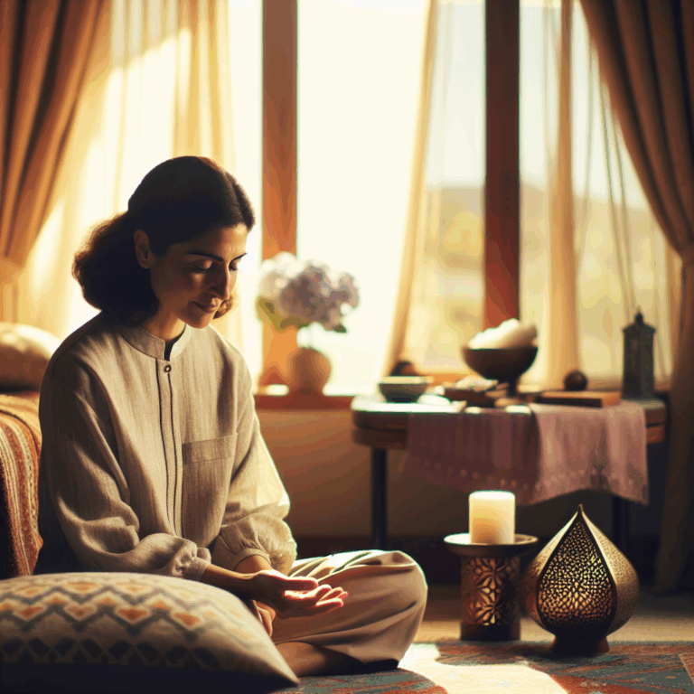 A serene and intimate scene of a woman in a cozy bedroom environment exploring self-care and relaxation through self-massage, with soft lighting and warm colors illustrating a sense of comfort and self-exploration.