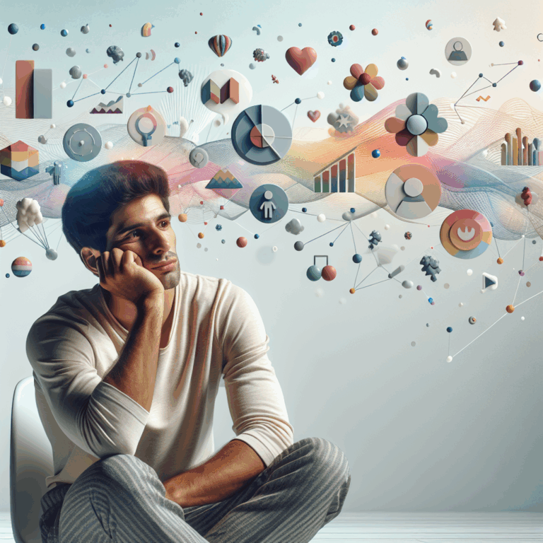 A thoughtful person sitting with a dreamy expression, surrounded by floating abstract images representing different sexual fantasies, in a soft pastel color palette.
