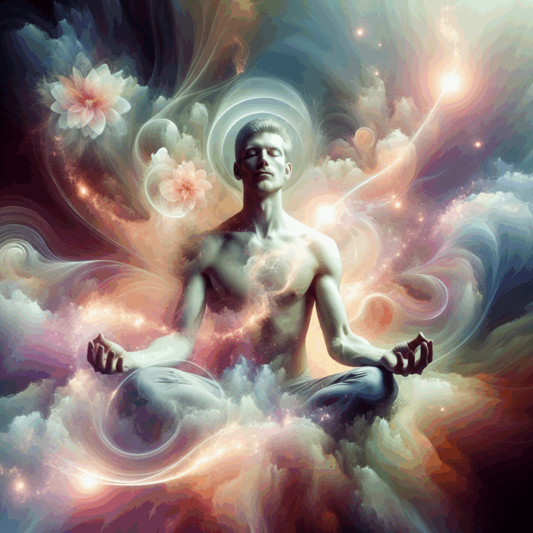 A sensual, artistic representation of the concept of gooning, showing a person in a state of meditation and bliss, with soft lighting and elements symbolizing prolonged pleasure and euphoria.