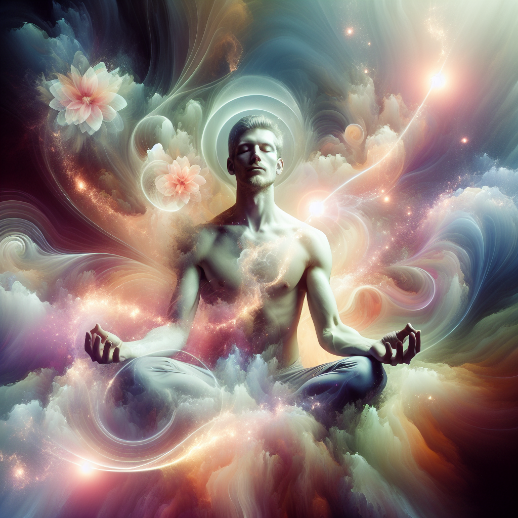 A sensual, artistic representation of the concept of gooning, showing a person in a state of meditation and bliss, with soft lighting and elements symbolizing prolonged pleasure and euphoria.