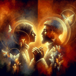 An artistic and tasteful depiction of a couple exploring intimate moments with a focus on trust and mutual pleasure, using warm colors and soft lighting reminiscent of a romantic setting.
