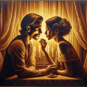 A tasteful and artistic image depicting a couple engaging in intimate exploration, focusing on communication and mutual consent, set in a warm and romantic atmosphere.
