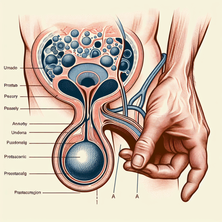 A subtle and tasteful depiction of human anatomy emphasizing the prostate and anal area, focusing on educational aspects of pleasure and anatomy in a non-explicit manner, hinting at exploration and open-mindedness in sexual experiences.