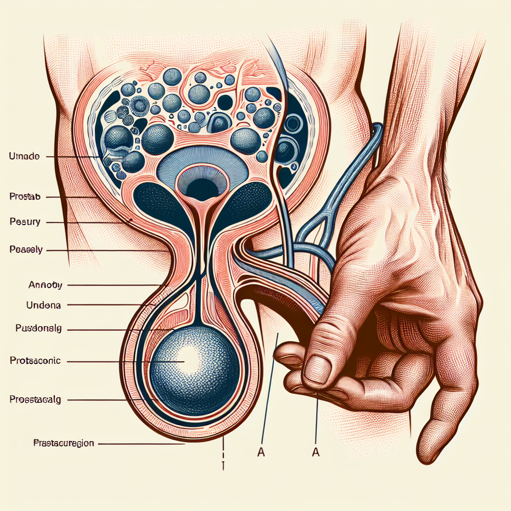 A subtle and tasteful depiction of human anatomy emphasizing the prostate and anal area, focusing on educational aspects of pleasure and anatomy in a non-explicit manner, hinting at exploration and open-mindedness in sexual experiences.