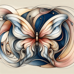 A sensual and artistic illustration of a butterfly symbolizing the intricacy of the Papillon de Vénus technique, emphasizing elegance and sensuality, with soft colors and gentle curves to represent pleasure and intimacy.